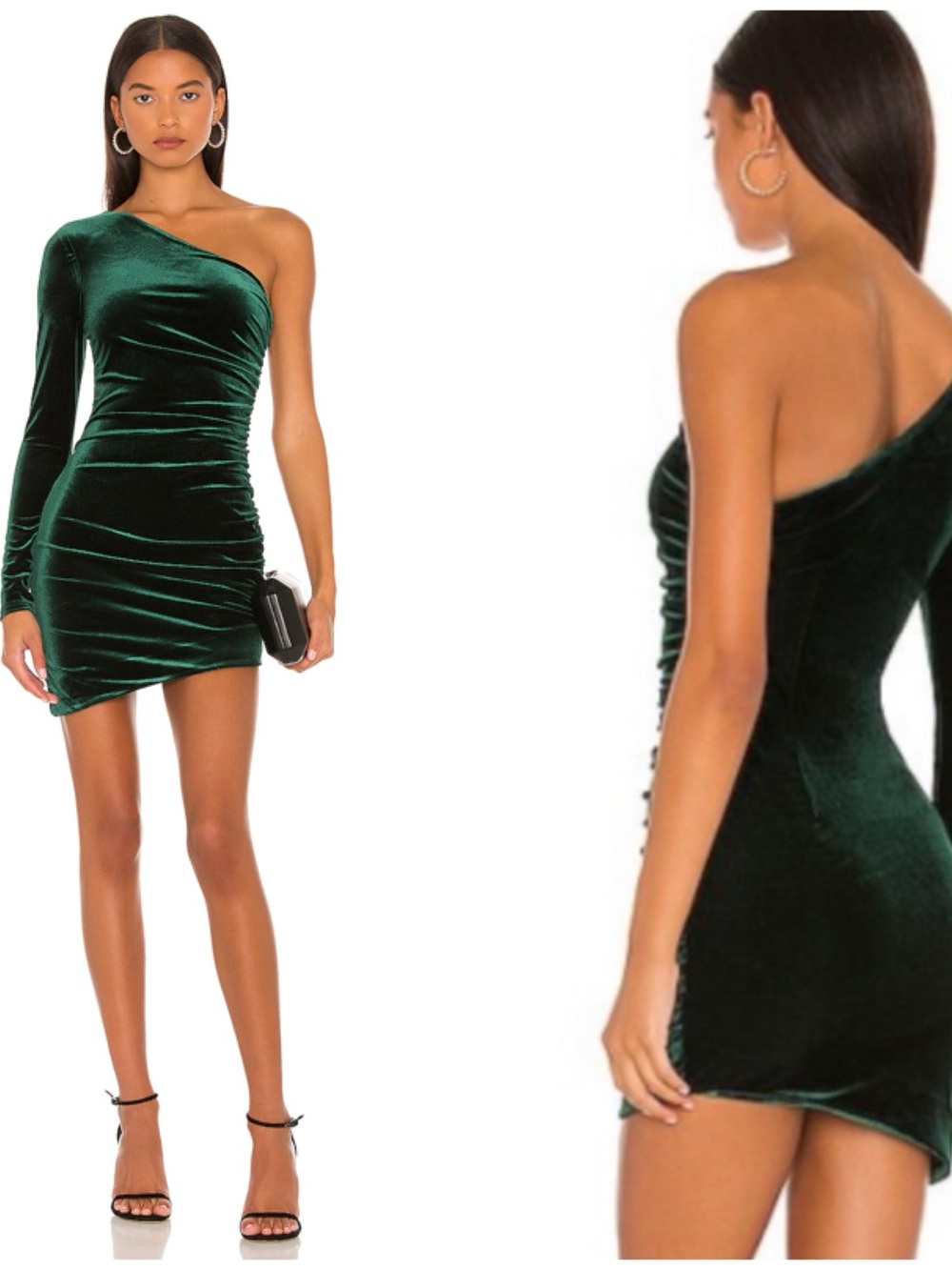 NBD Ginnie One Shoulder Velvet Mini Dress Green Sexy Cocktail Party Womens S